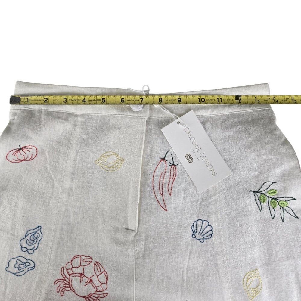Caroline Constas Embroidered Off White Linen Blend Skirt 4 Maxi Length NEW - Picture 9 of 12